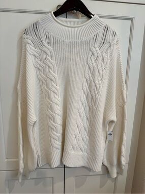 Old Navy Roll Neck Cable Knit Sweater Cream 2X NWT